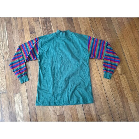 Cross Creek Vintage Rugby Shirt Striped Purple Green Long Sleeve USA Made Size M - Picture 1 of 6